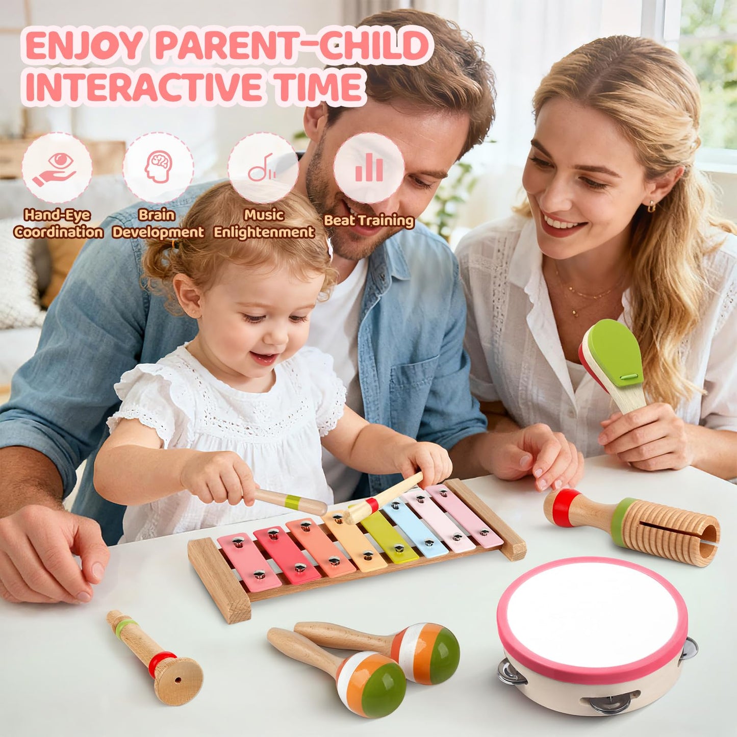 Rmischolar Baby Musical Instruments – Montessori Wooden Toys for Toddlers 1-3 (Rainbow)