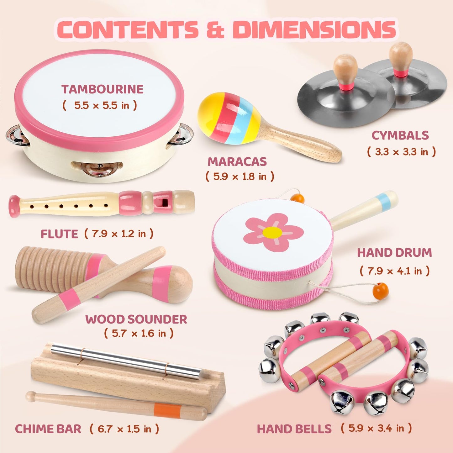 Rmischolar Baby Musical Instruments – Montessori Wooden Toys for Toddlers (Pink)