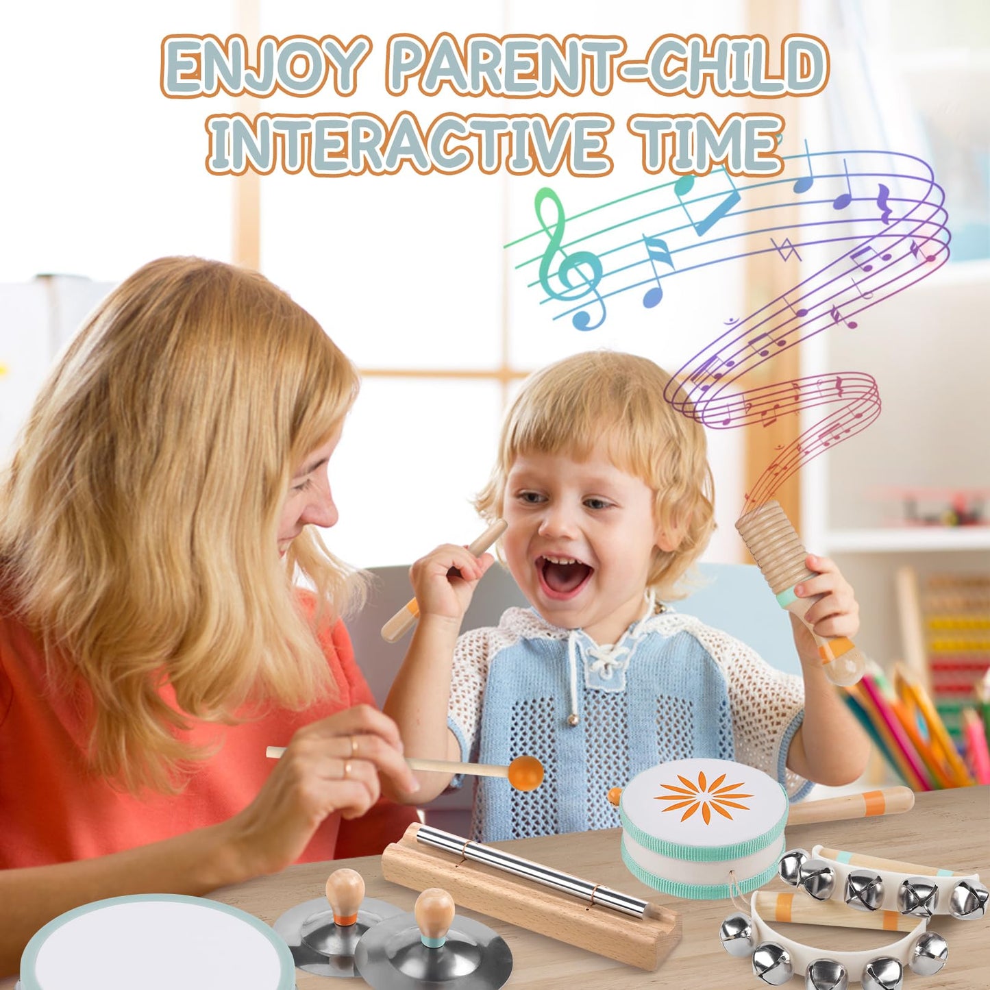 Rmischolar Baby Musical Instruments Set – Montessori Wooden Toys for Toddlers 1-3