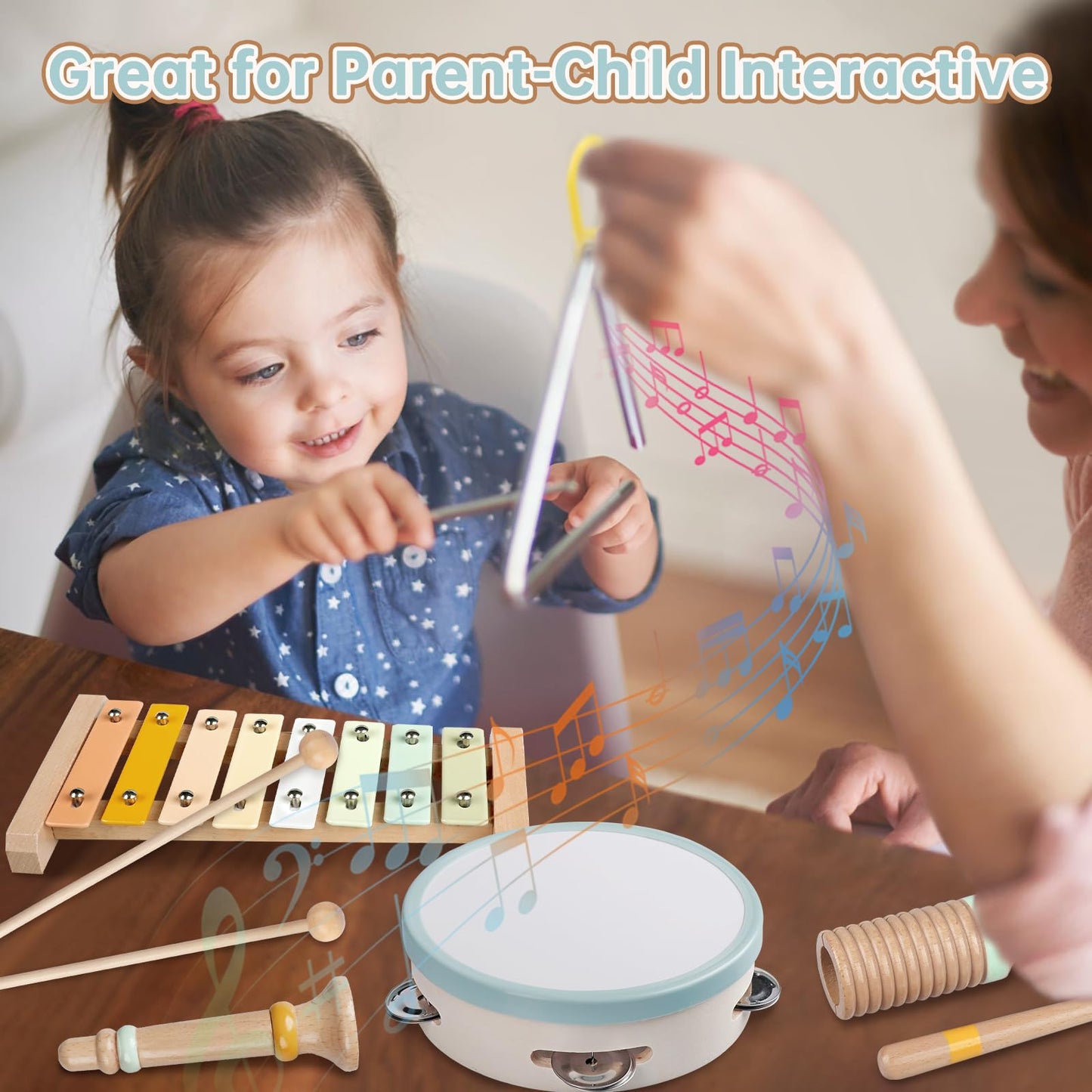 Rmischolar Baby Musical Instruments – Neutral Montessori Wooden Set for Toddlers 1-3