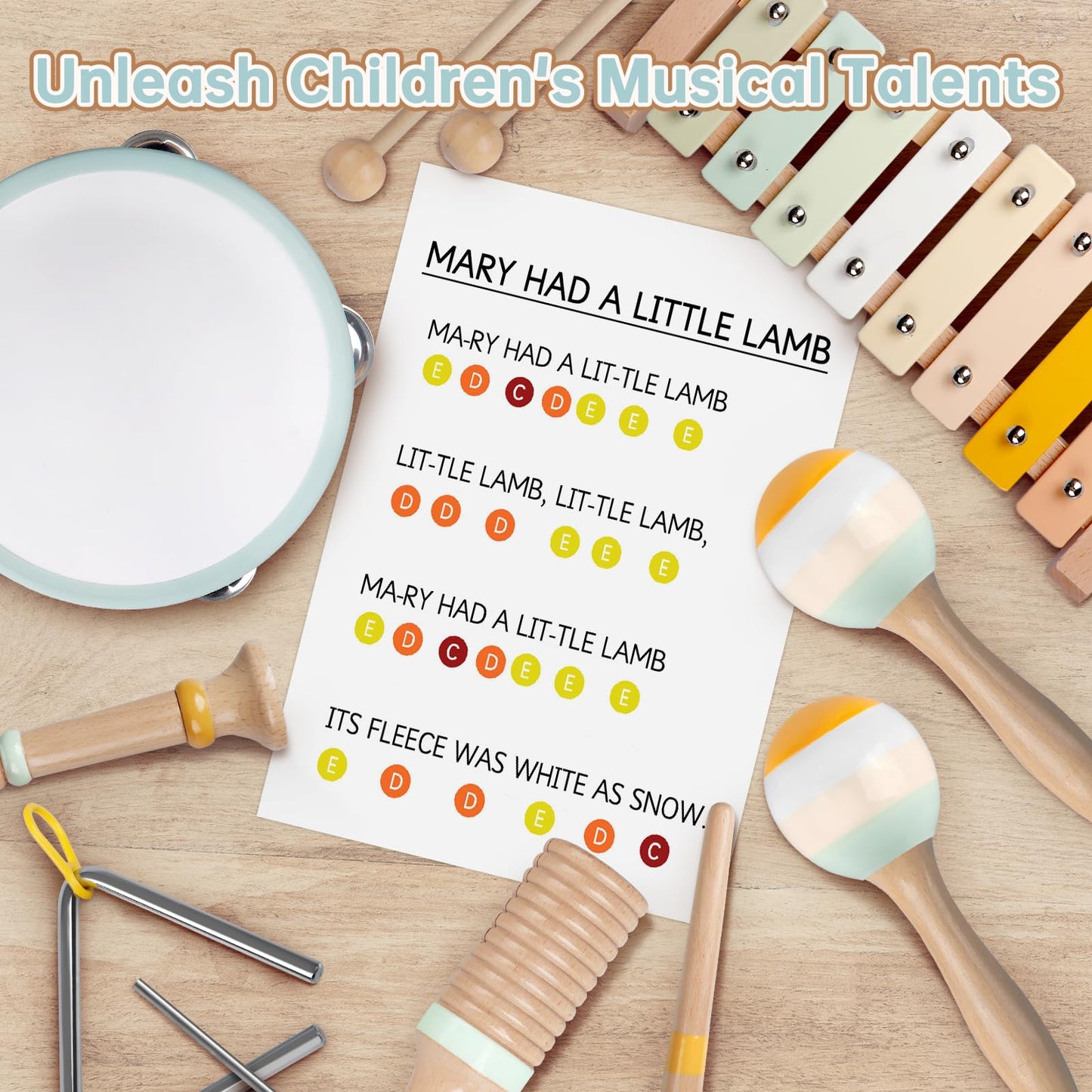 Rmischolar Baby Musical Instruments – Neutral Montessori Wooden Set for Toddlers 1-3