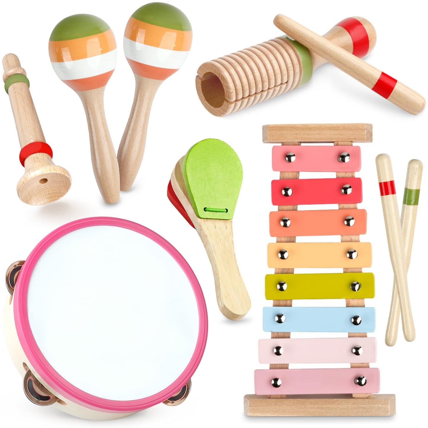 Rmischolar Baby Musical Instruments – Montessori Wooden Toys for Toddlers 1-3 (Rainbow)