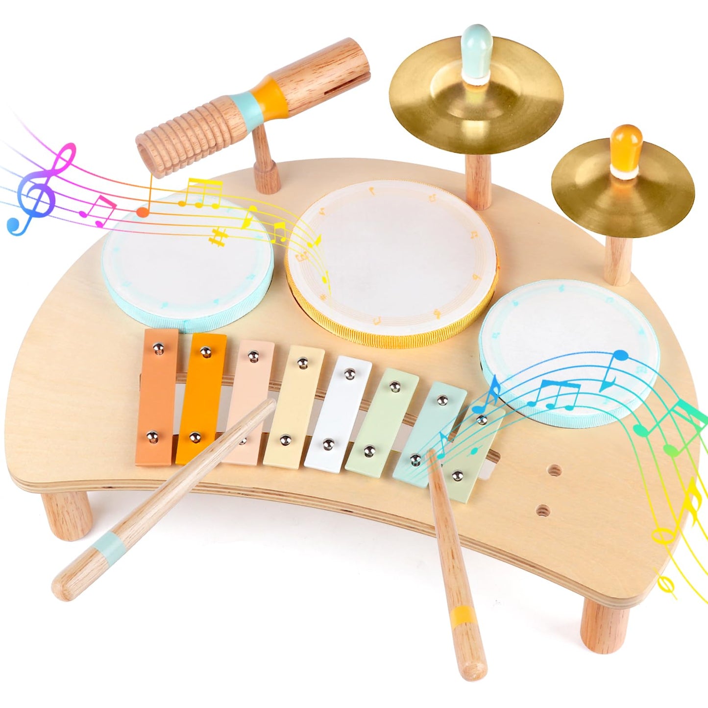 Rmischolar Kids Drum Set | Montessori Wooden Musical Toys for Toddlers 1–3
