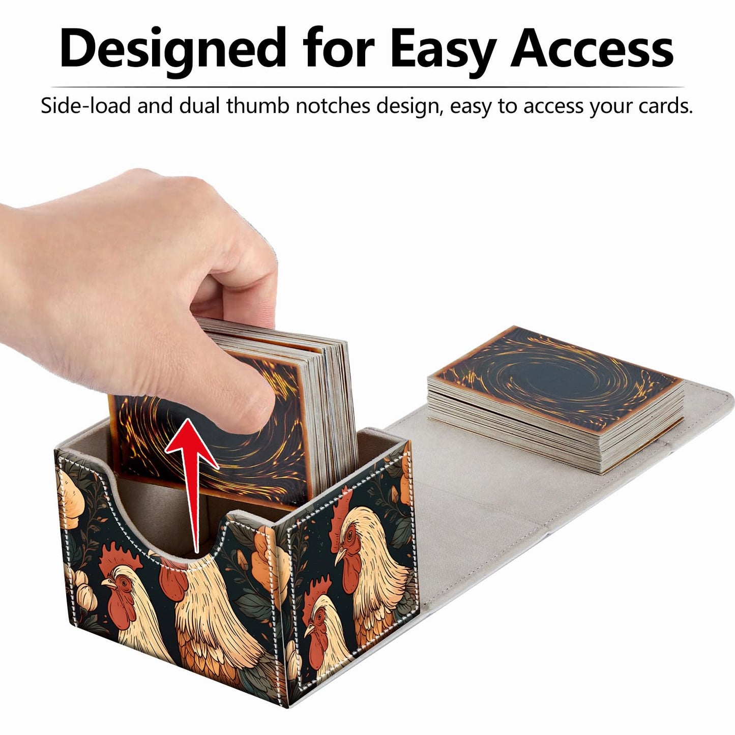 RMJKXQZG Magnetic Deck Box – 200+ Card Capacity, Chickens & Flowers Pattern