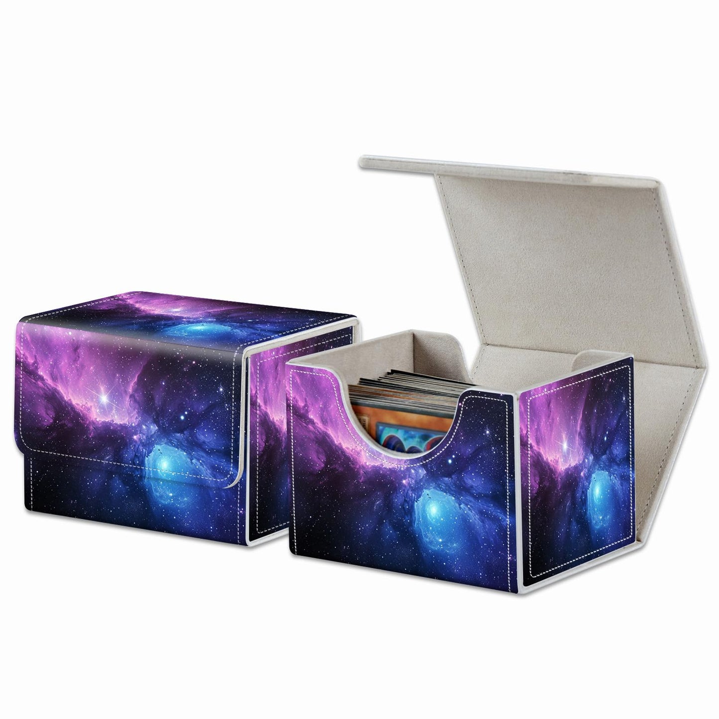 RMJKXQZG Strong Magnet Card Box Deck Case – 200+ Cards, Purple Galaxy Sky