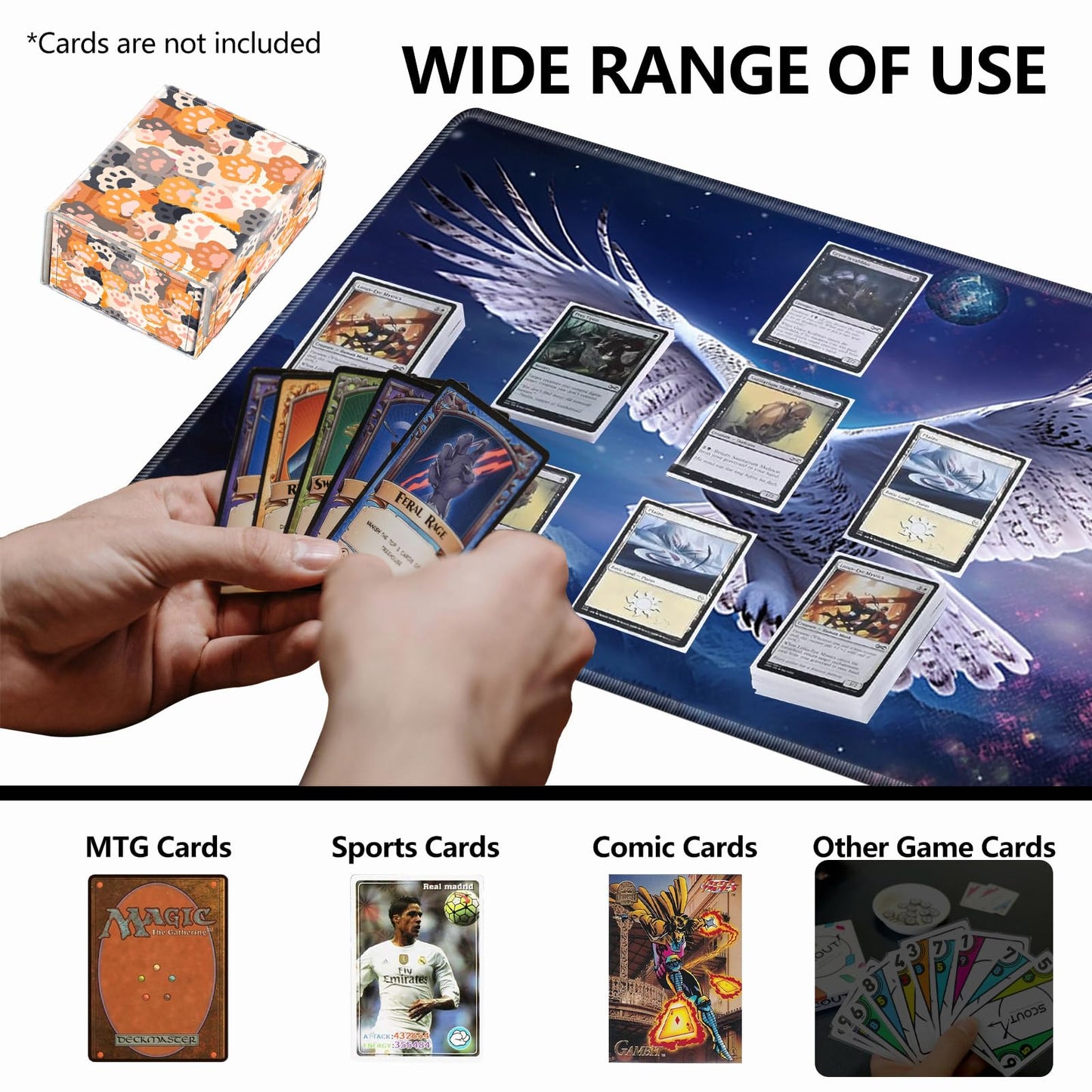 RMJKXQZG Strong Magnet Card Case Deck Box – 200+ Cards, Cat Paw Pattern