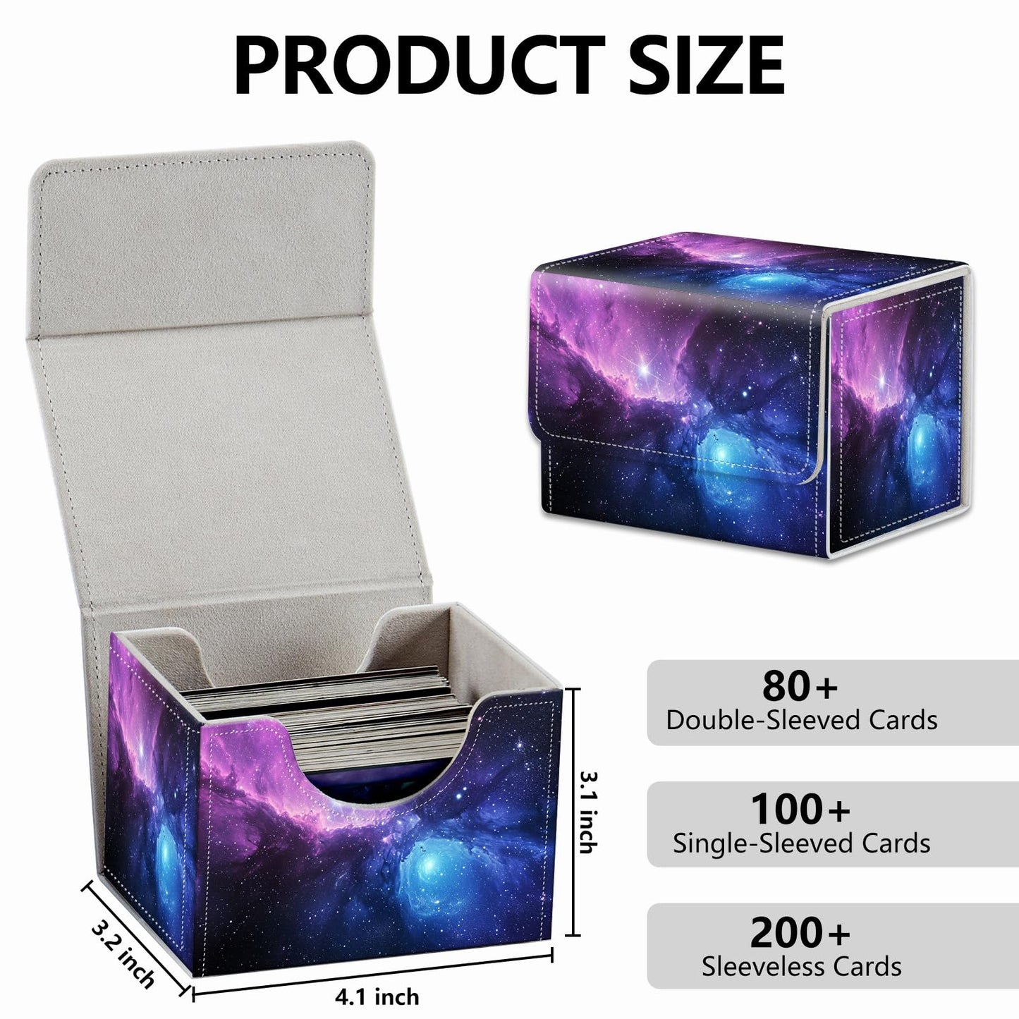RMJKXQZG Strong Magnet Card Box Deck Case – 200+ Cards, Purple Galaxy Sky