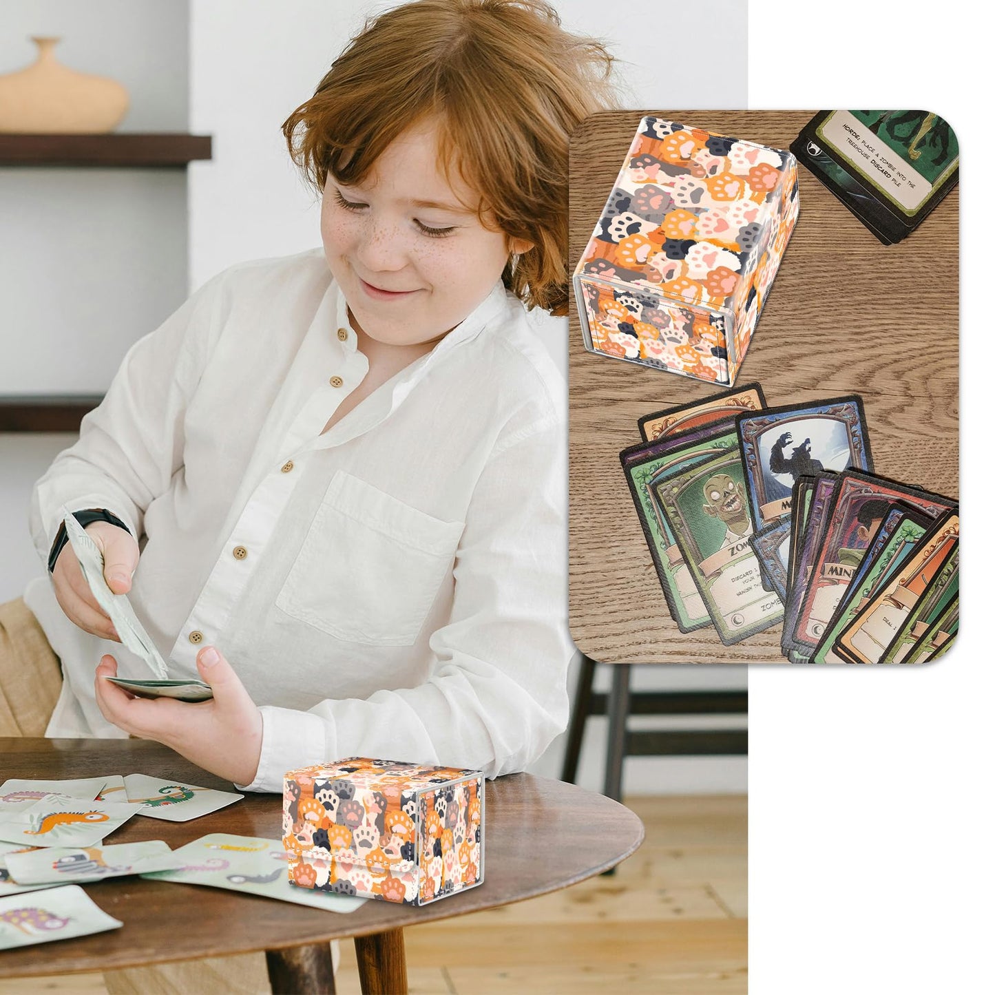 RMJKXQZG Strong Magnet Card Case Deck Box – 200+ Cards, Cat Paw Pattern