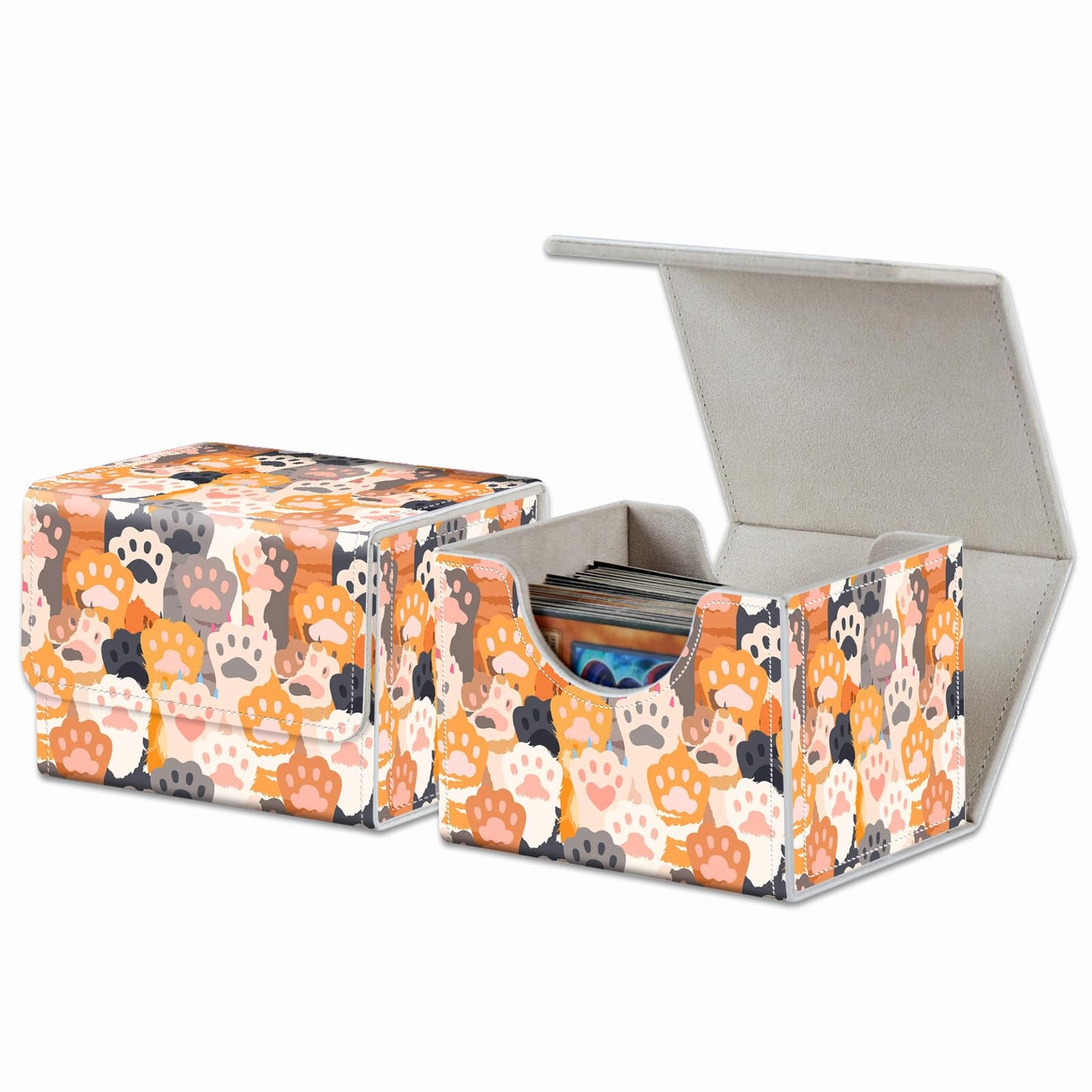 RMJKXQZG Strong Magnet Card Case Deck Box – 200+ Cards, Cat Paw Pattern