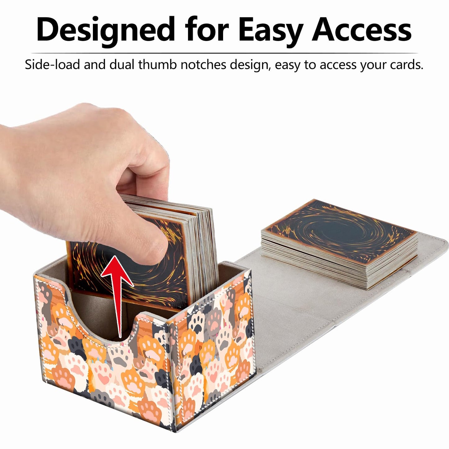 RMJKXQZG Strong Magnet Card Case Deck Box – 200+ Cards, Cat Paw Pattern
