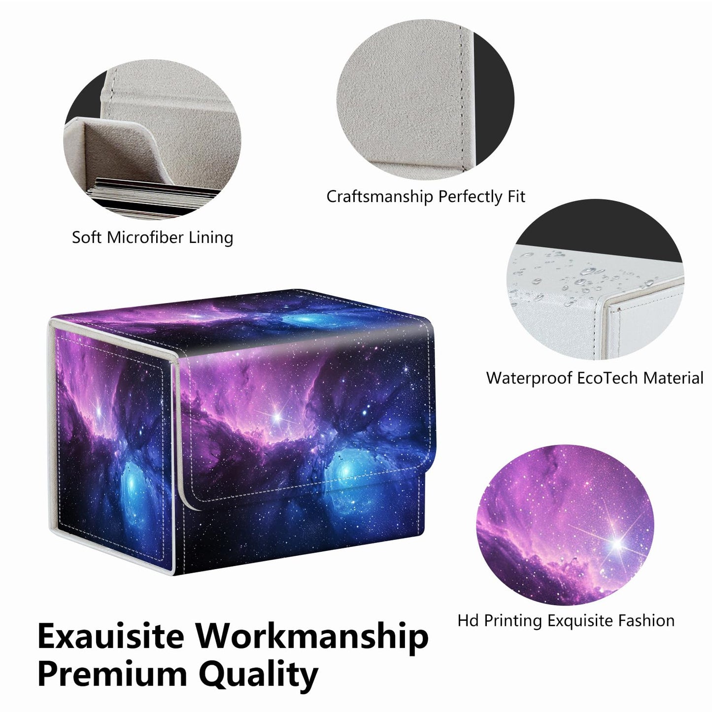 RMJKXQZG Strong Magnet Card Box Deck Case – 200+ Cards, Purple Galaxy Sky
