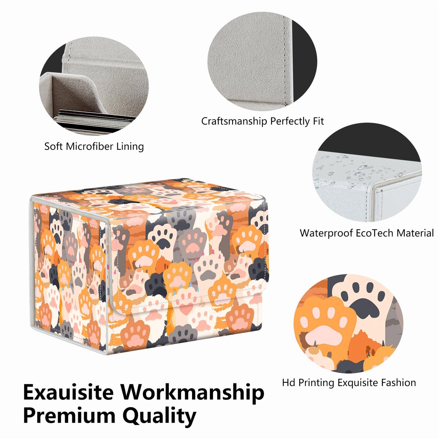 RMJKXQZG Strong Magnet Card Case Deck Box – 200+ Cards, Cat Paw Pattern
