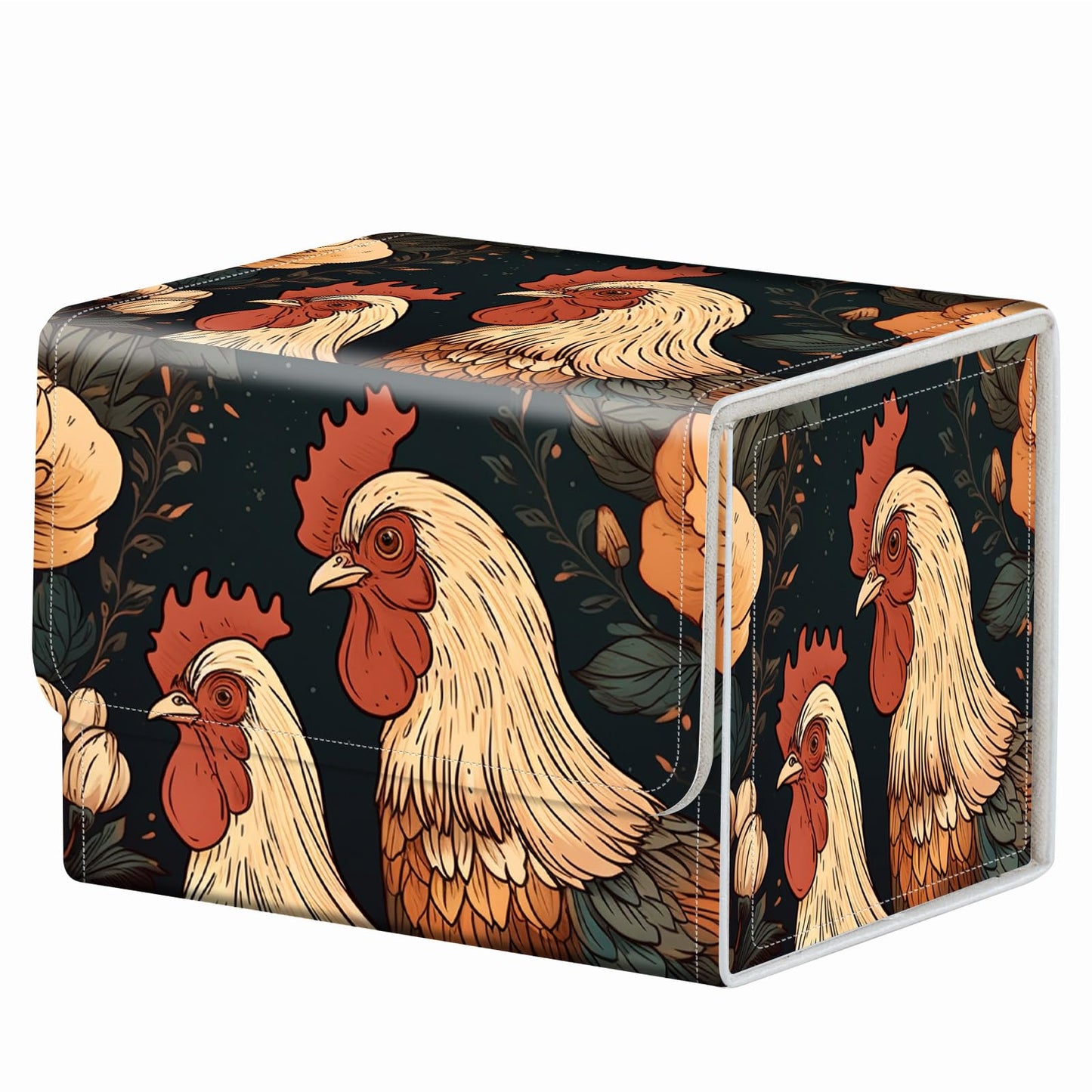 RMJKXQZG Magnetic Deck Box – 200+ Card Capacity, Chickens & Flowers Pattern