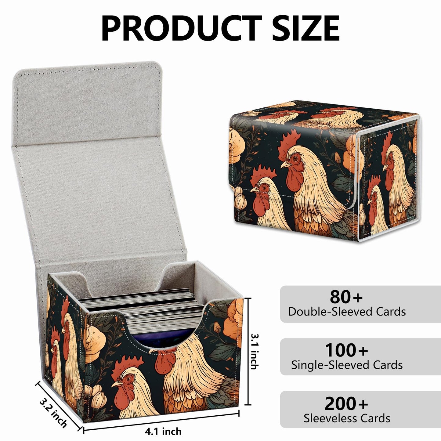 RMJKXQZG Magnetic Deck Box – 200+ Card Capacity, Chickens & Flowers Pattern