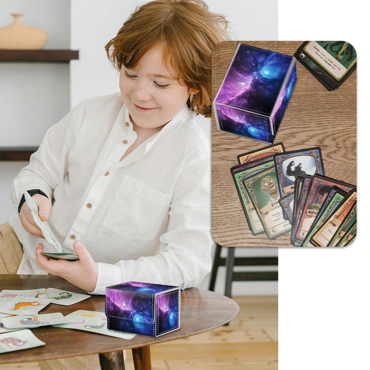 RMJKXQZG Strong Magnet Card Box Deck Case – 200+ Cards, Purple Galaxy Sky