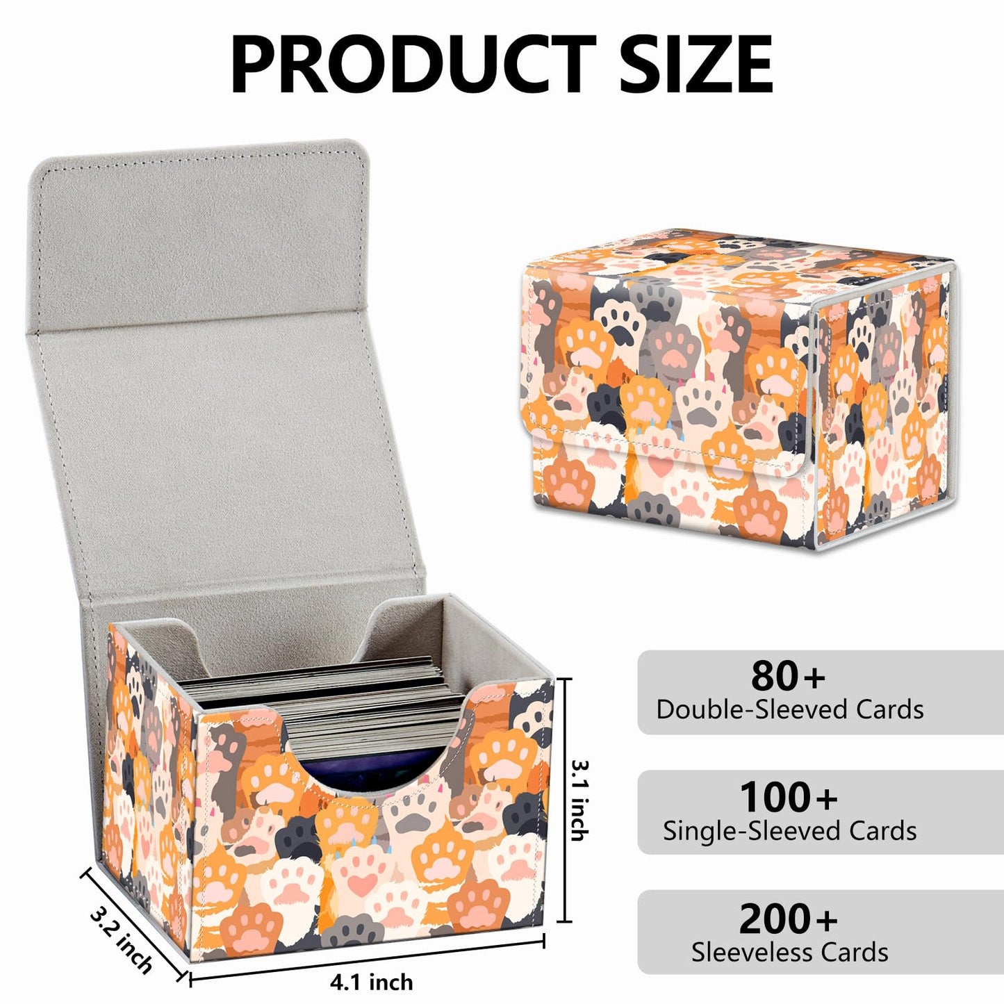 RMJKXQZG Strong Magnet Card Case Deck Box – 200+ Cards, Cat Paw Pattern