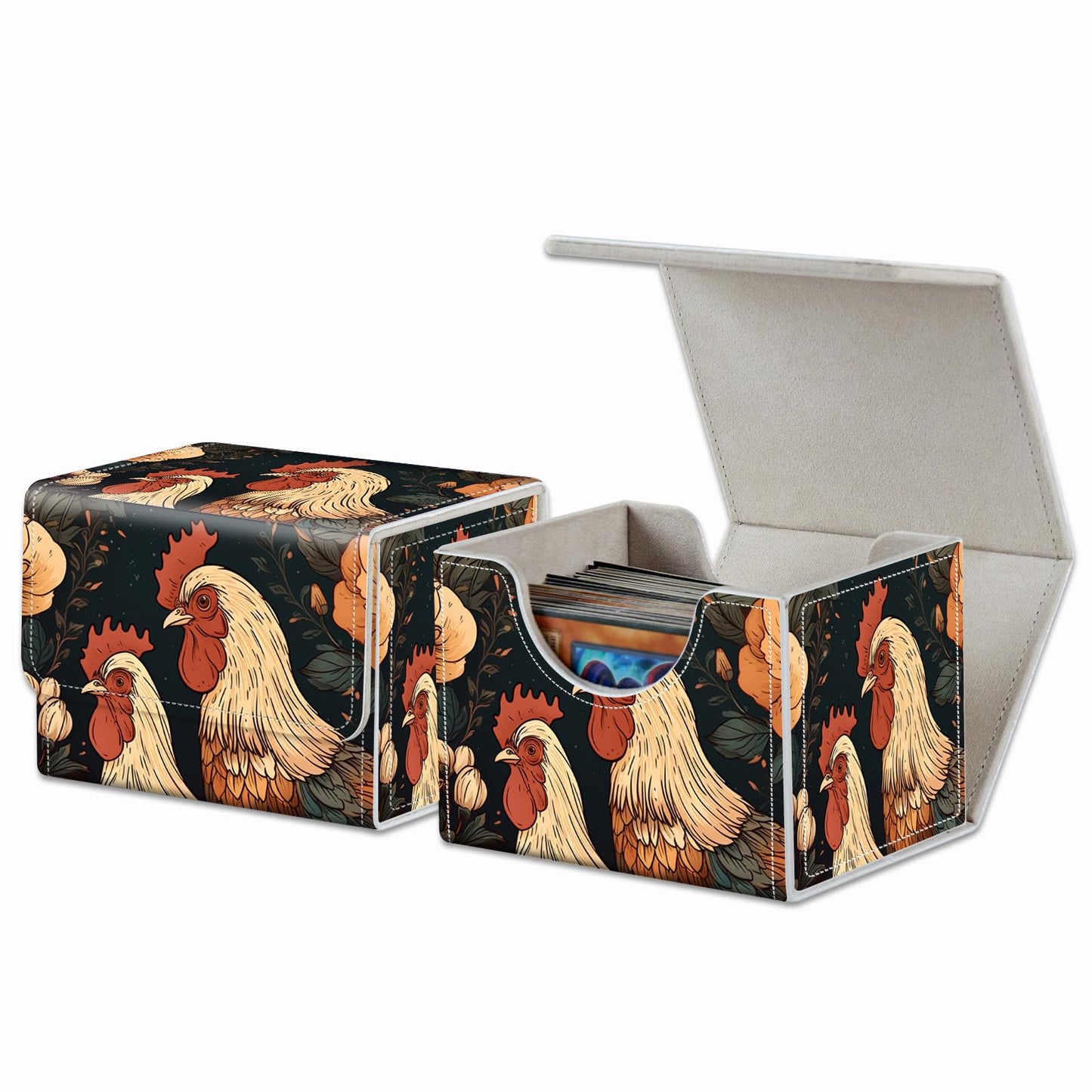 RMJKXQZG Magnetic Deck Box – 200+ Card Capacity, Chickens & Flowers Pattern