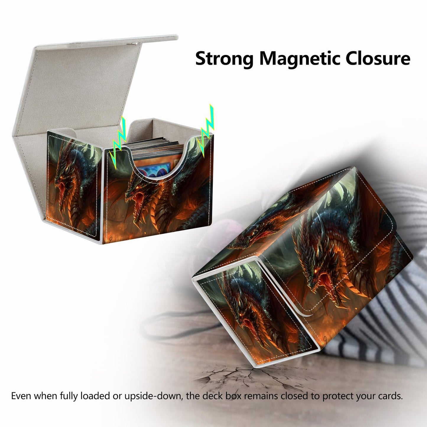 RMJKXQZG Dragon Flame Scales Magnet Card Box – MTG/TCG Deck Box Up to 200 Cards