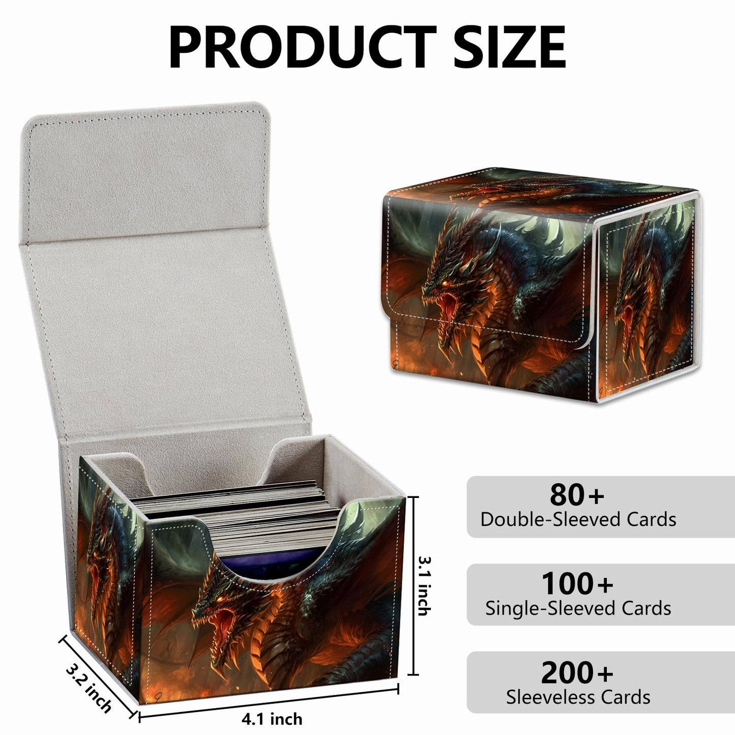 RMJKXQZG Dragon Flame Scales Magnet Card Box – MTG/TCG Deck Box Up to 200 Cards