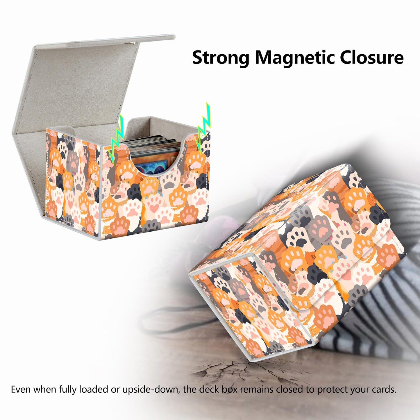 RMJKXQZG Strong Magnet Card Case Deck Box – 200+ Cards, Cat Paw Pattern