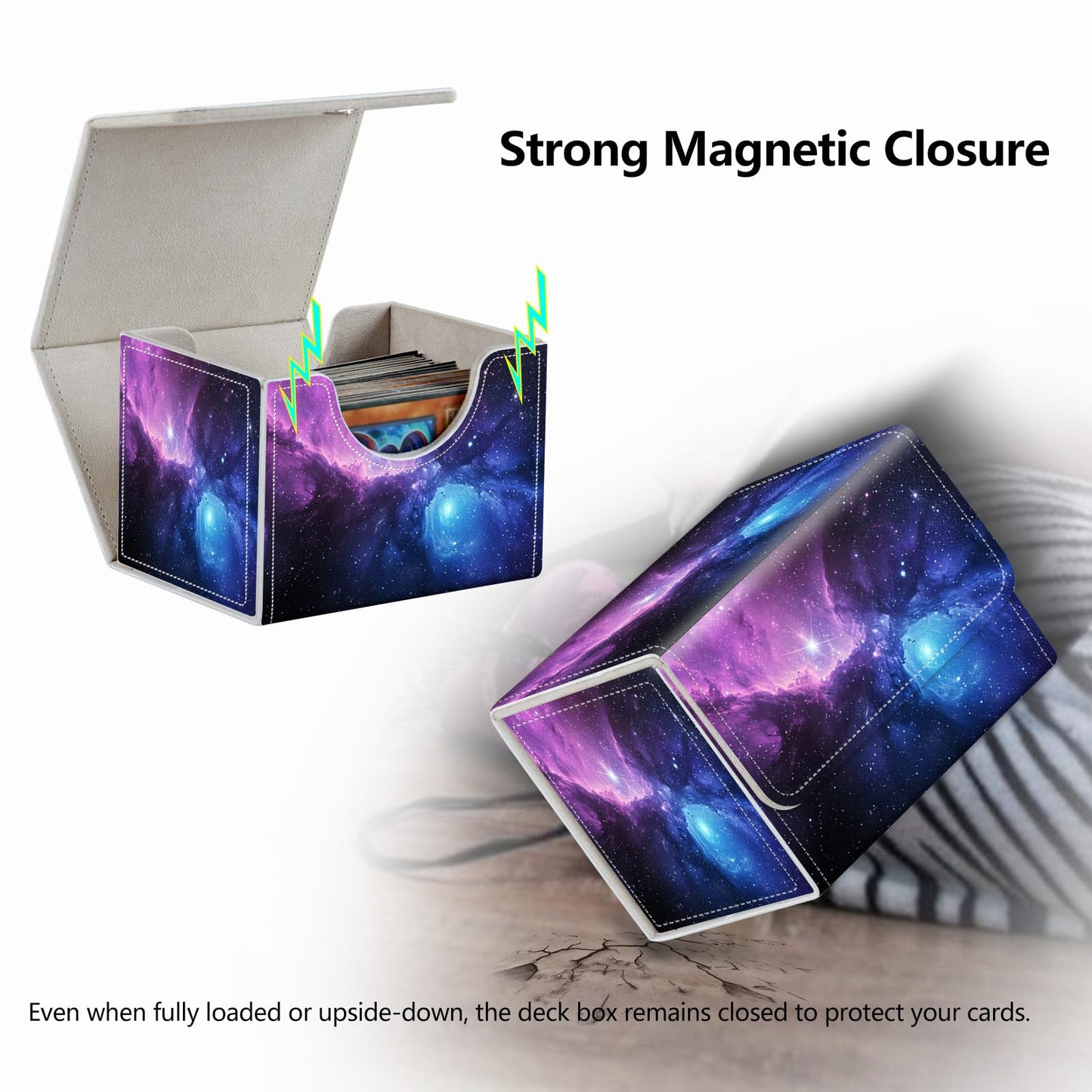 RMJKXQZG Strong Magnet Card Box Deck Case – 200+ Cards, Purple Galaxy Sky
