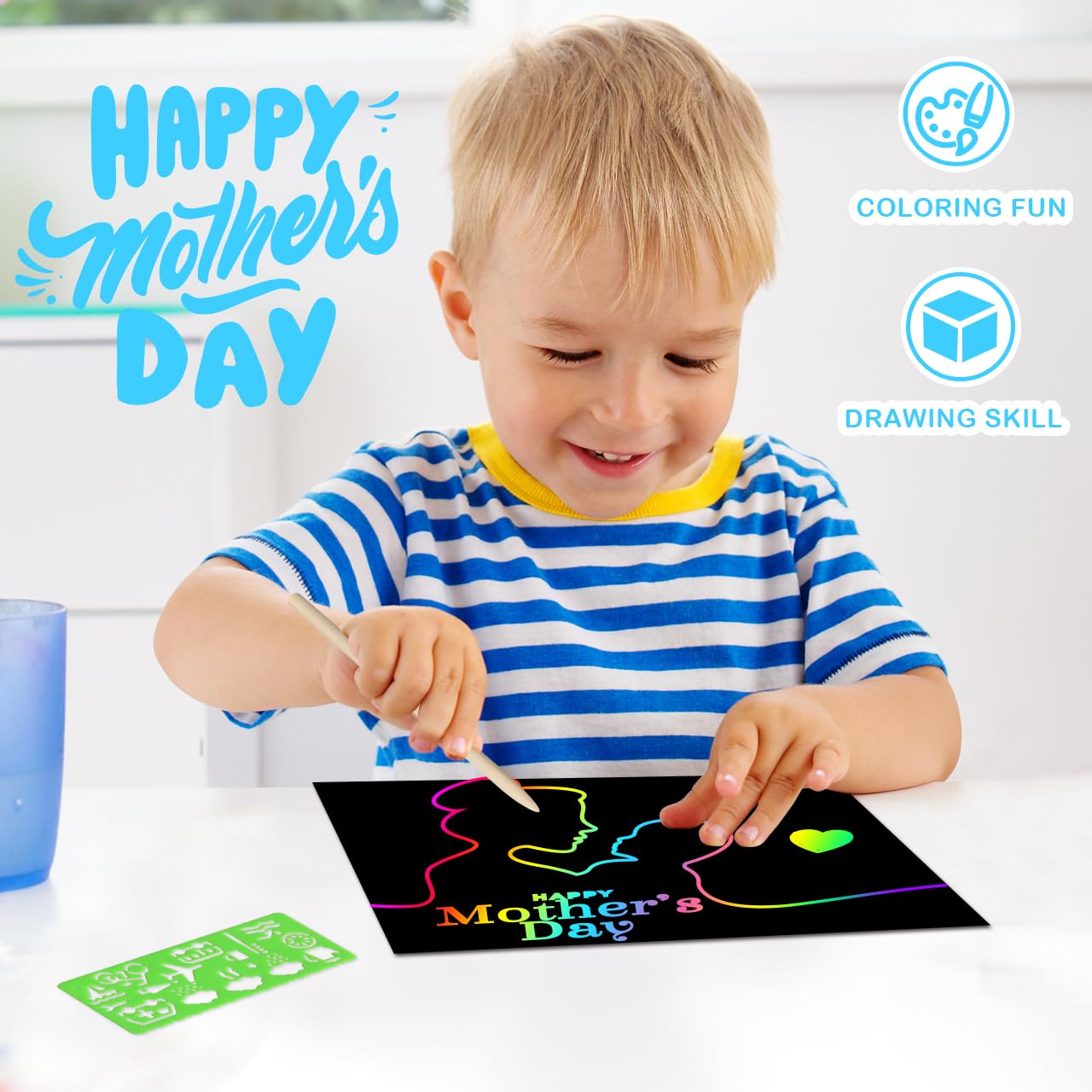 RMJOY Rainbow Scratch Paper Art Set — 50Pcs Creative Craft Kit for Kids 4-9
