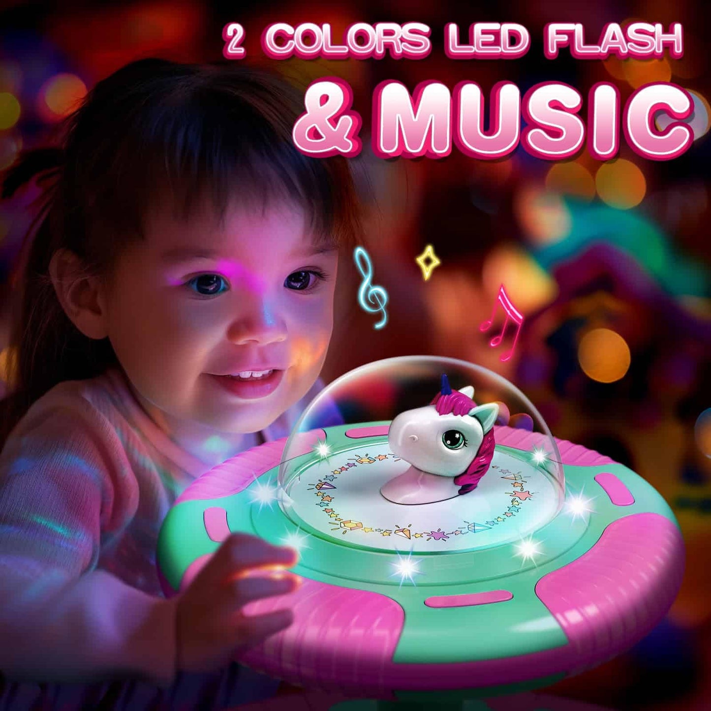RMOKA Unicorn Sit and Spin Toy for Toddlers – 360° Spin, LED Lights & Music