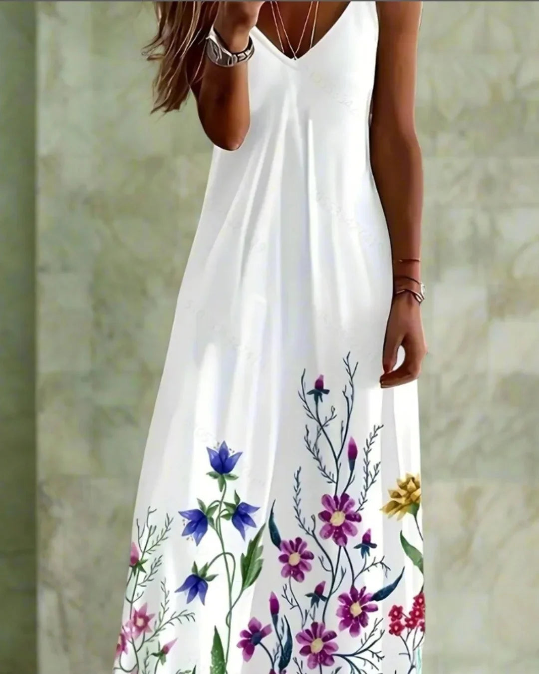 Boho Floral Maxi Dress – Women's V-Neck Spaghetti Strap Summer Beach Dress