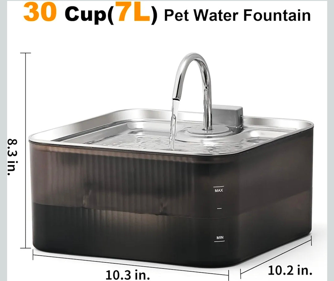 XL Cat & Dog Water Fountain - 7L Ultra Quiet Pump (28.5dB) & 4-Stage Filter System Stainless Steel