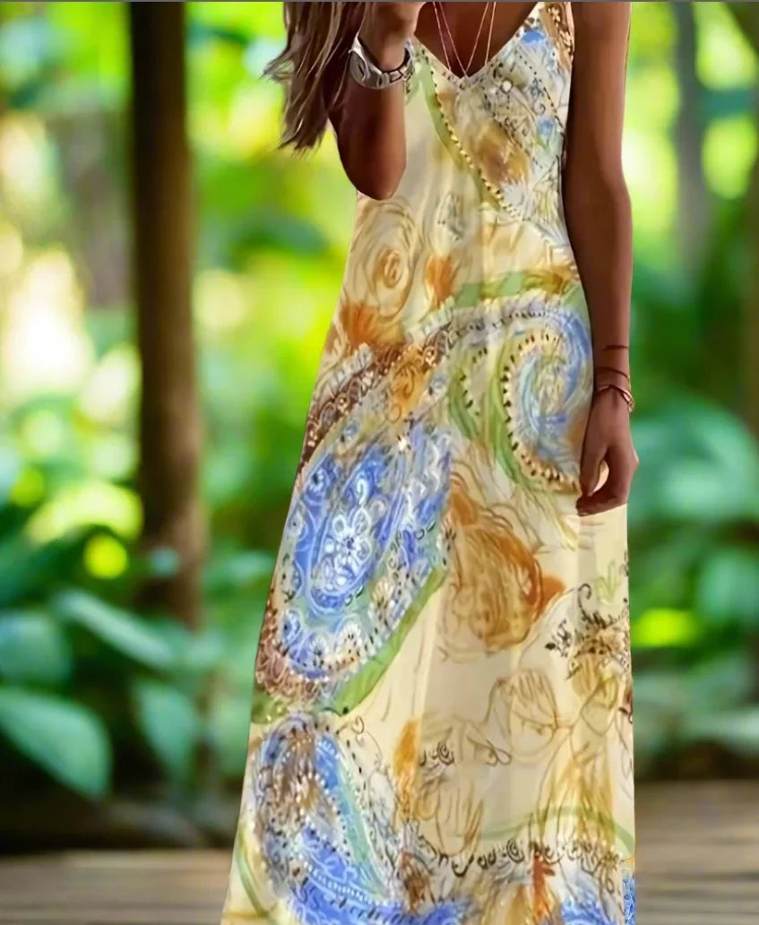 Summer Maxi Dress for Women – Elegant V-Neck Sleeveless Beach & Party Dresses