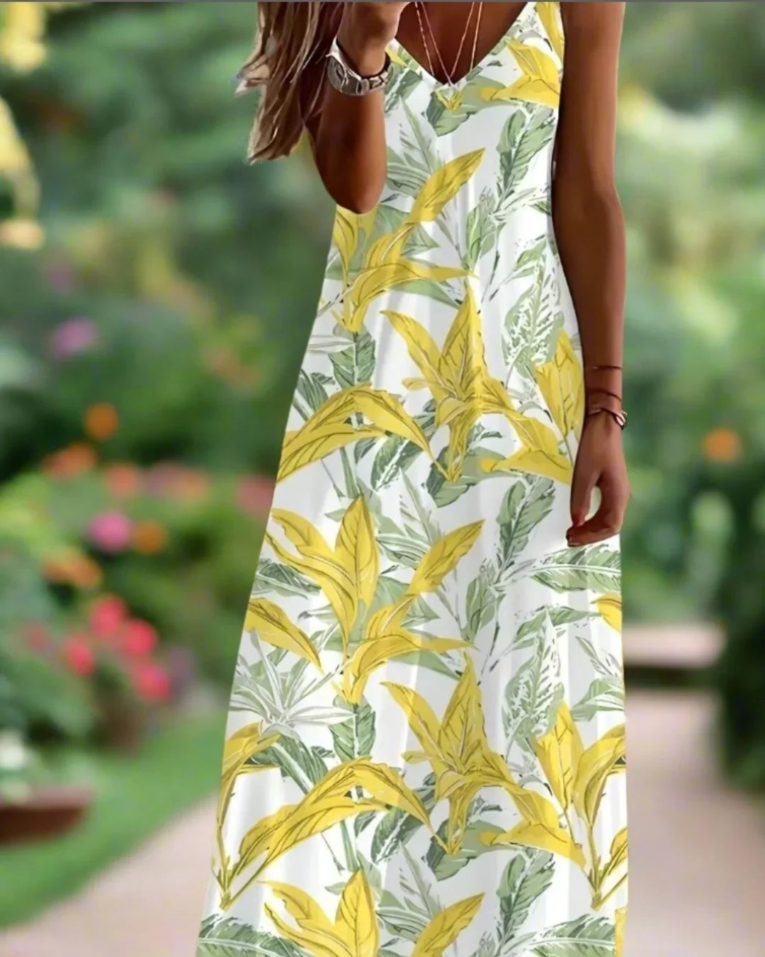 Boho Floral Maxi Dress – Women's V-Neck Spaghetti Strap Summer Beach Dress