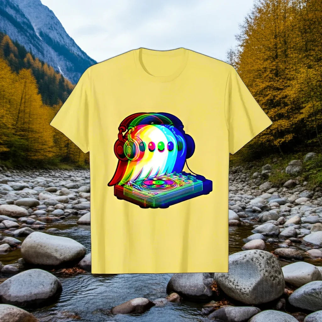 3.Ghost DJ Optical Illusion T-Shirt – Trippy EDM Rave Halloween Tee for House Music Lovers