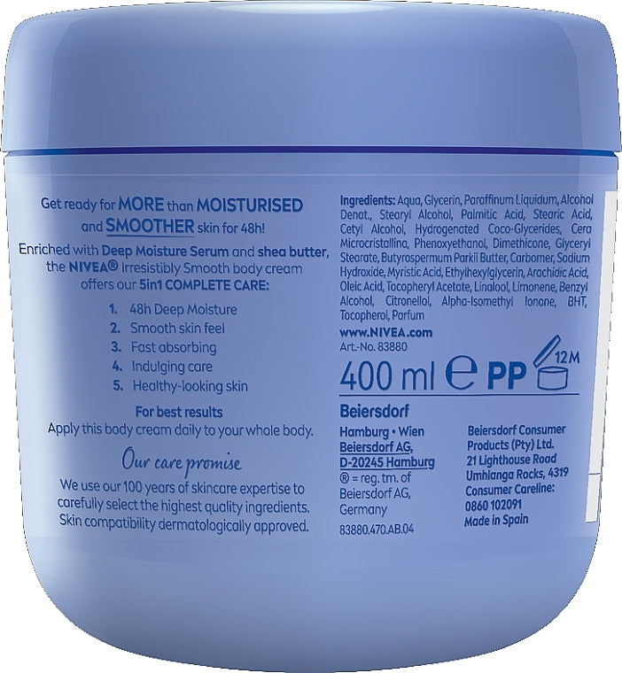 Nivea Body Cream Irresistibly Smooth for Soft, Supple Skin 400ml/13.53 oz