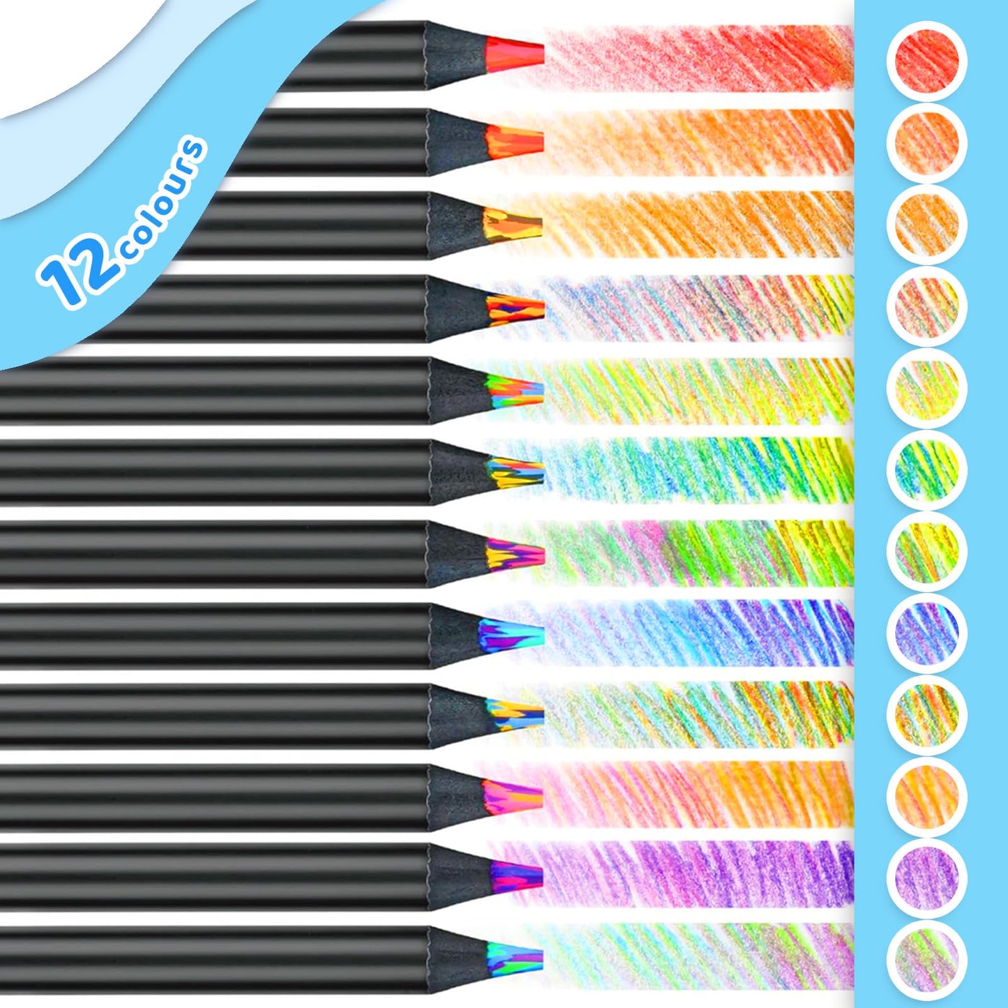 R&DLanci 12 Color Rainbow Pencils – Jumbo, Pre-sharpened Coloring Kit