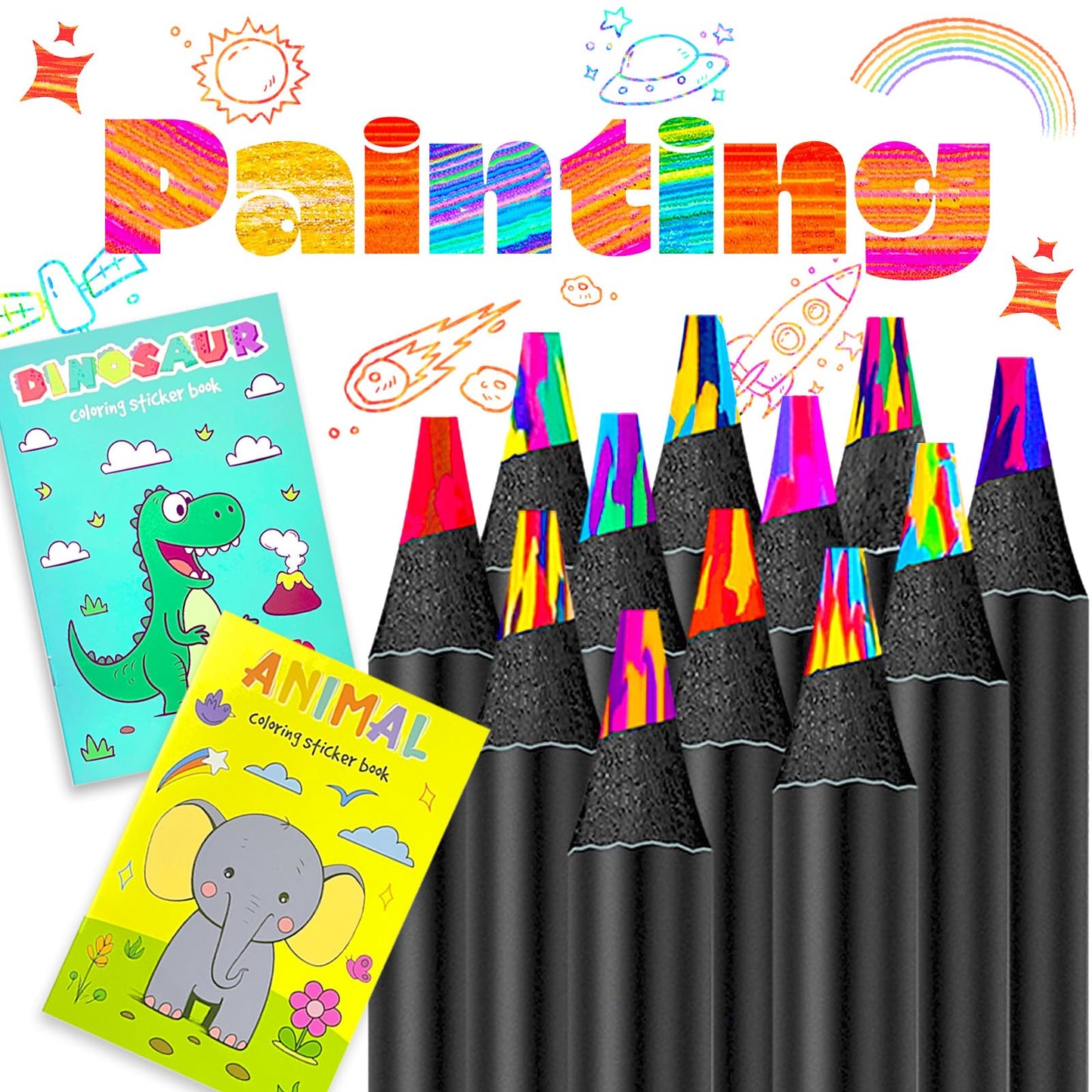 R&DLanci 12 Color Rainbow Pencils – Jumbo, Pre-sharpened Coloring Kit