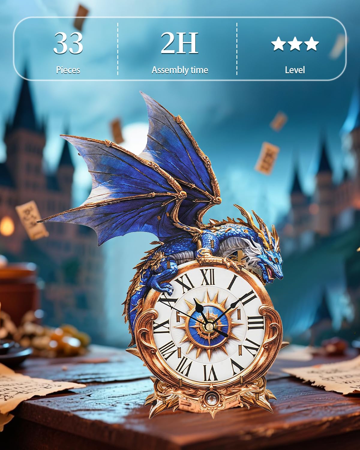 Rnfinewow 3D Blue Dragon Clock Puzzle for Adults – Wooden Pendulum Clock