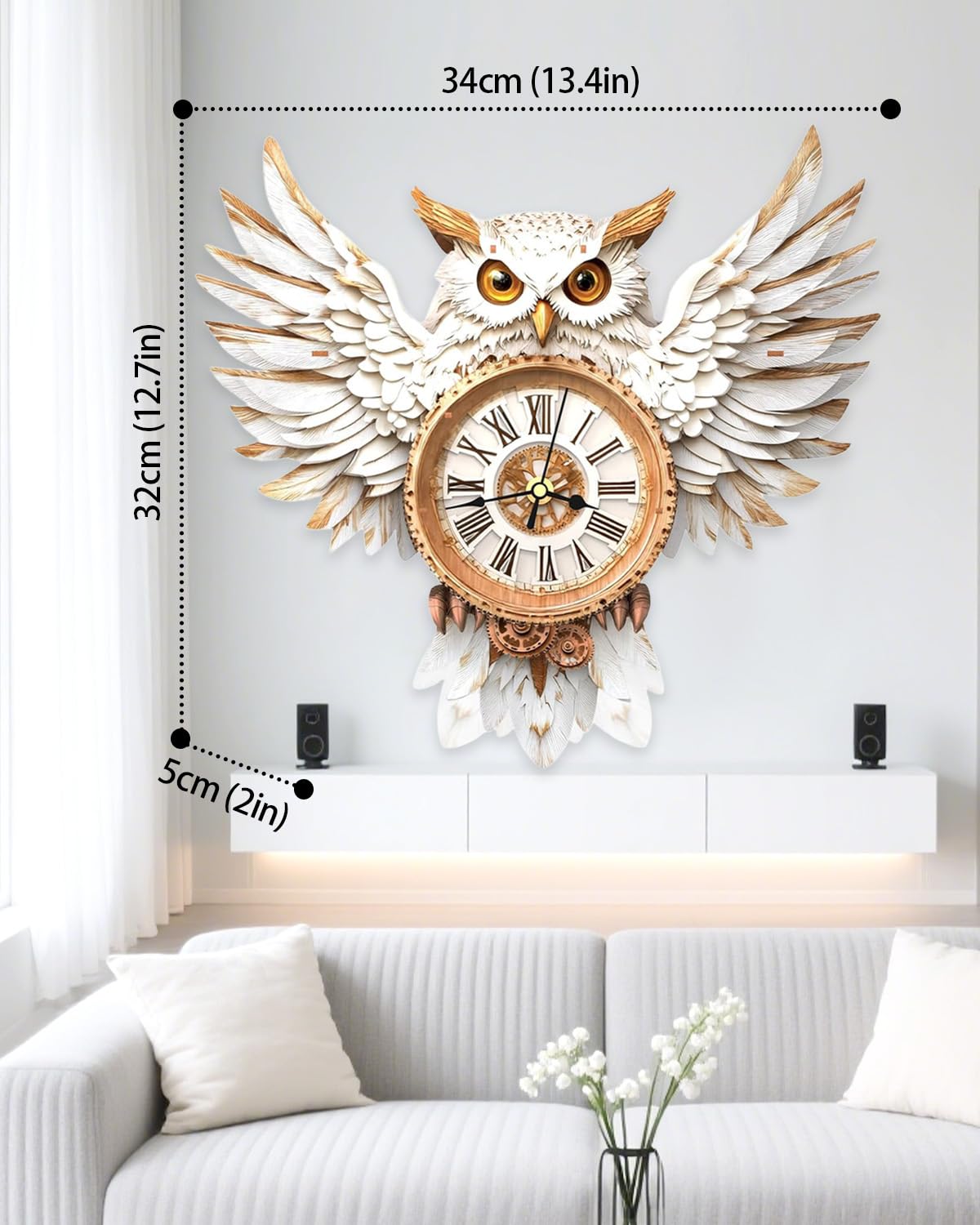 Rnfinewow 3D Snowy Owl Clock Puzzle Kit for Adults – DIY Wall Decor