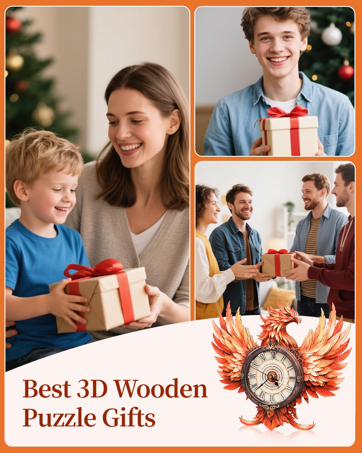Rnfinewow 3D Fire Phoenix Clock Puzzle – Eco Wooden Kit with Pendulum for Adults & Teens