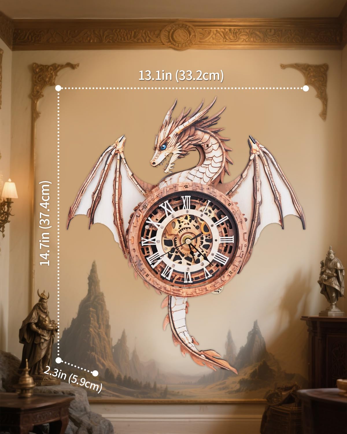 Rnfinewow 3D Dragon Clock Puzzle – Wooden Pendulum Kit for Adults