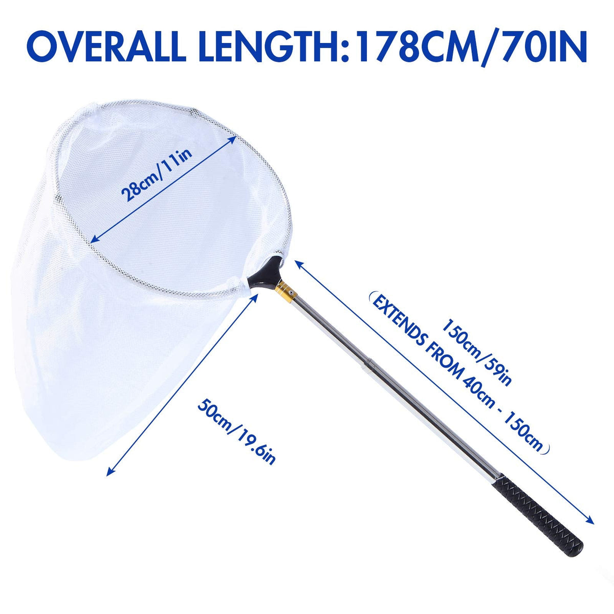 Rngeo Telescopic Butterfly Net — Stainless Steel, 70in Extendable Insect Net for Kids