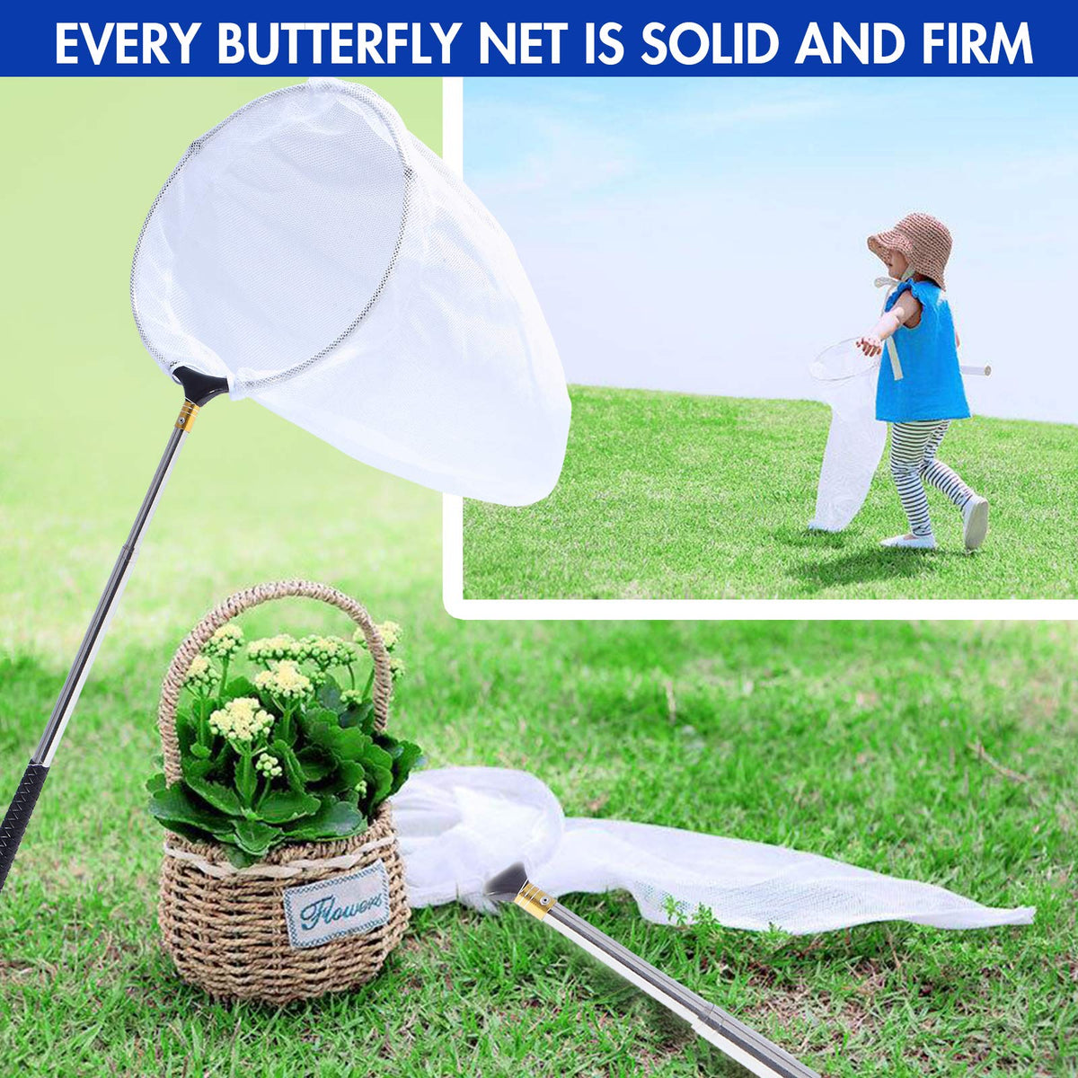 Rngeo Telescopic Butterfly Net — Stainless Steel, 70in Extendable Insect Net for Kids
