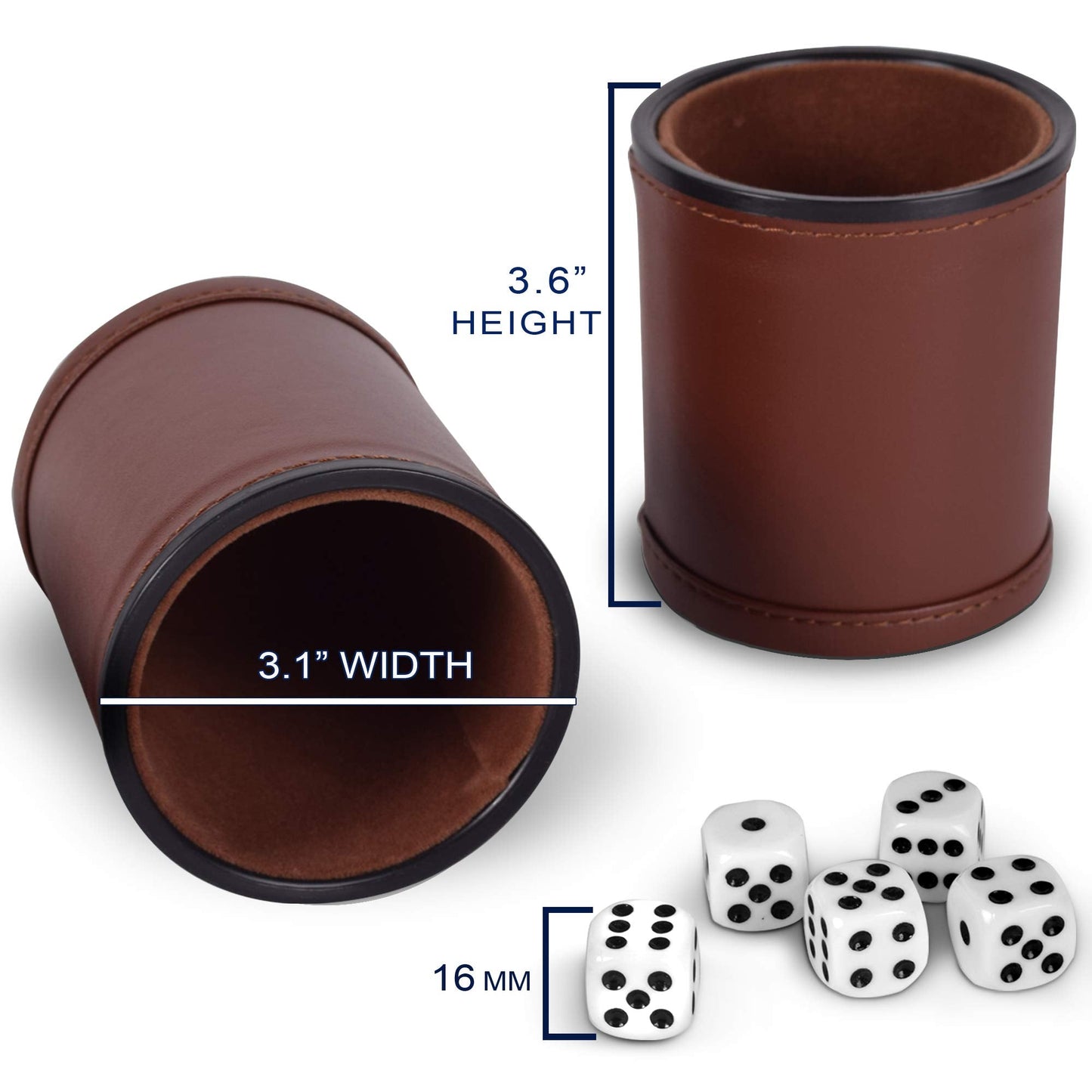 RNK Gaming 5 Pack PU Leather Dice Cups with Velvet Lining + 25 White Dice