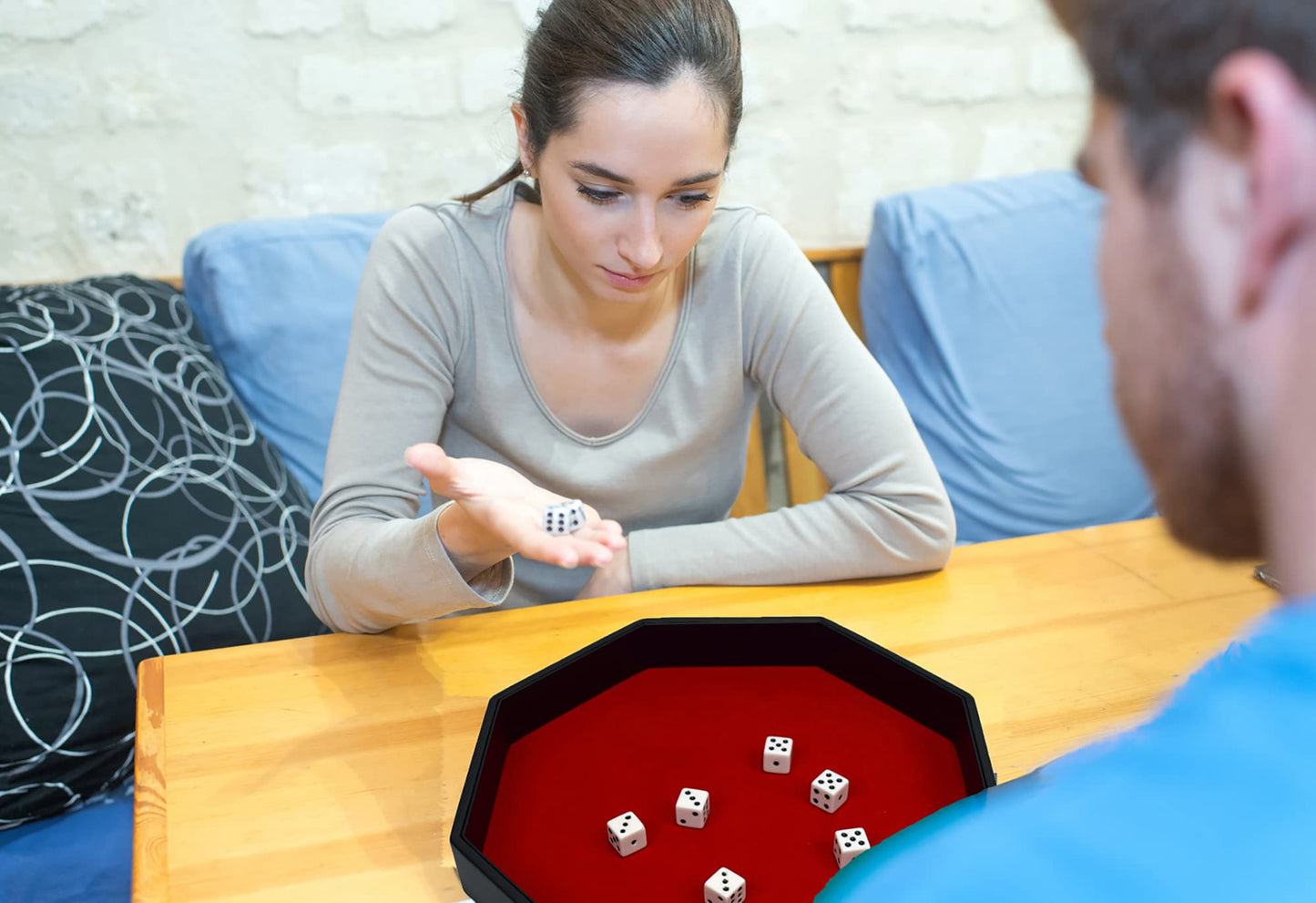RNK Gaming 11.5-Inch Octagon Dice Tray | PU Leather & Velvet, Red