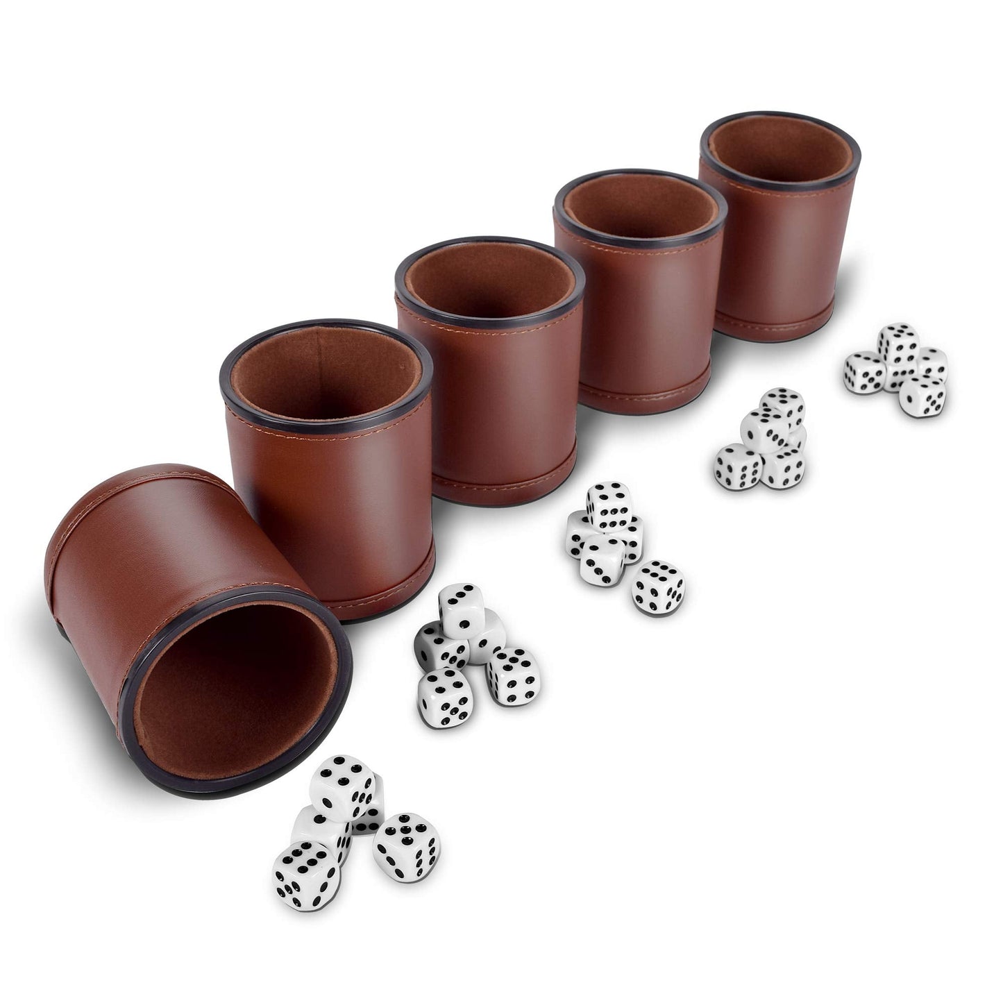 RNK Gaming 5 Pack PU Leather Dice Cups with Velvet Lining + 25 White Dice