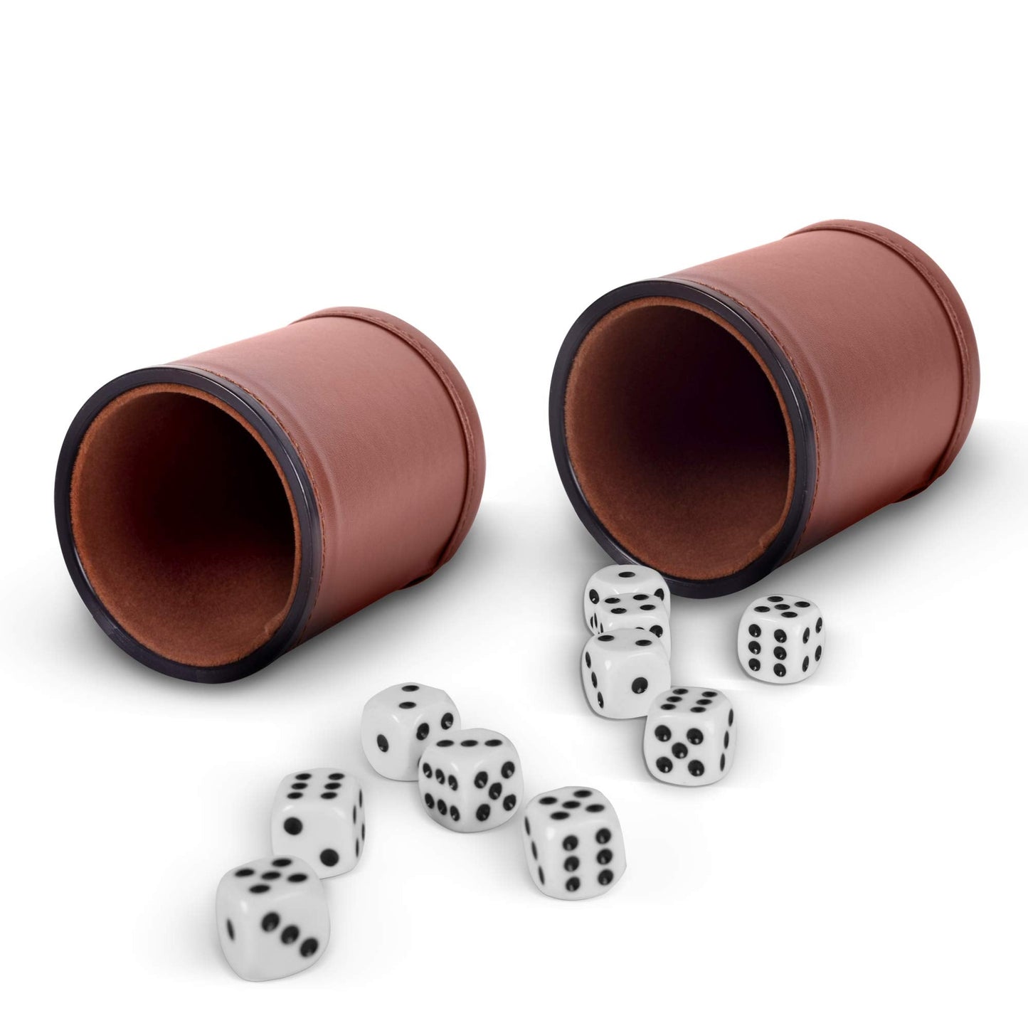RNK Gaming 5 Pack PU Leather Dice Cups with Velvet Lining + 25 White Dice