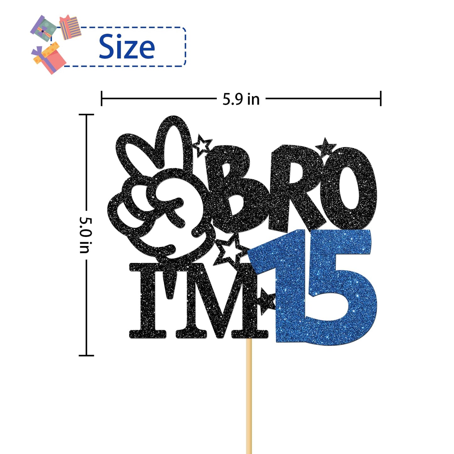 RoadSea Brother I'm 15 Cake Topper – Black Glitter for 15th Birthday Boy