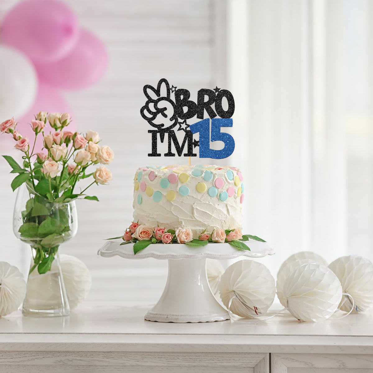 RoadSea Brother I'm 15 Cake Topper – Black Glitter for 15th Birthday Boy