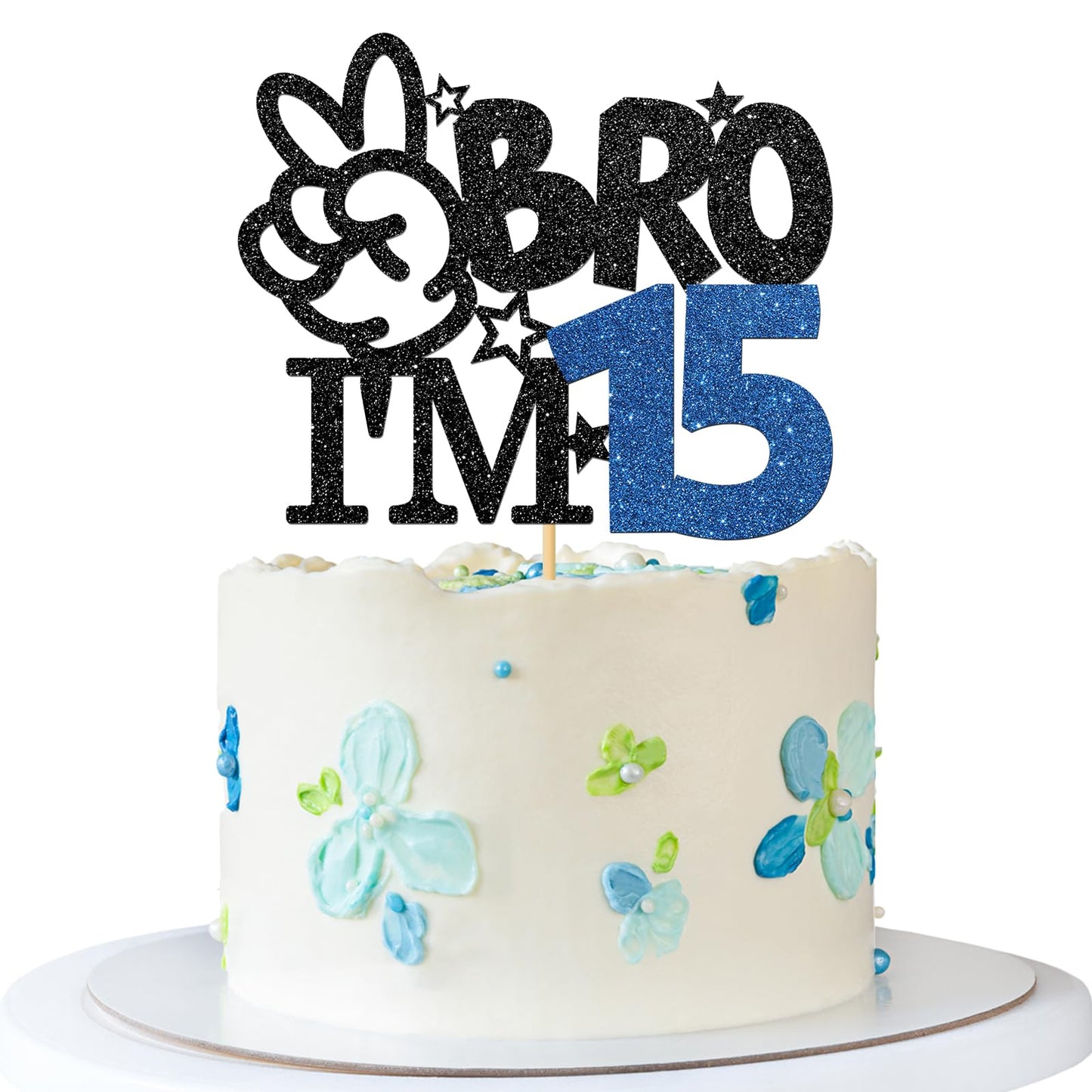 RoadSea Brother I'm 15 Cake Topper – Black Glitter for 15th Birthday Boy