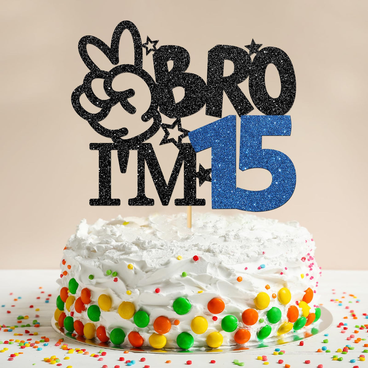 RoadSea Brother I'm 15 Cake Topper – Black Glitter for 15th Birthday Boy