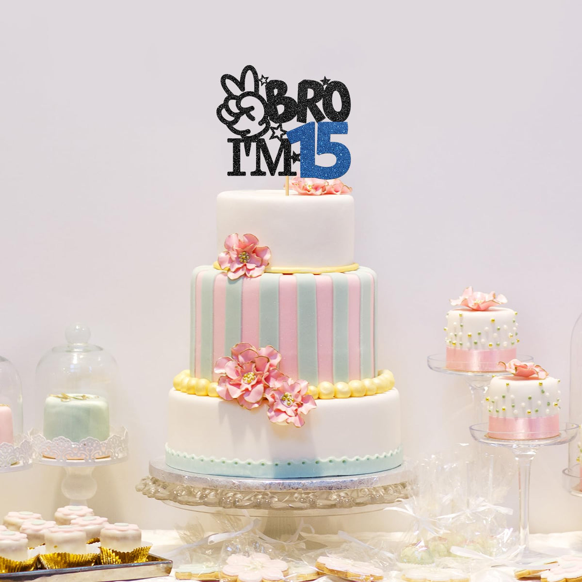 RoadSea Brother I'm 15 Cake Topper – Black Glitter for 15th Birthday Boy